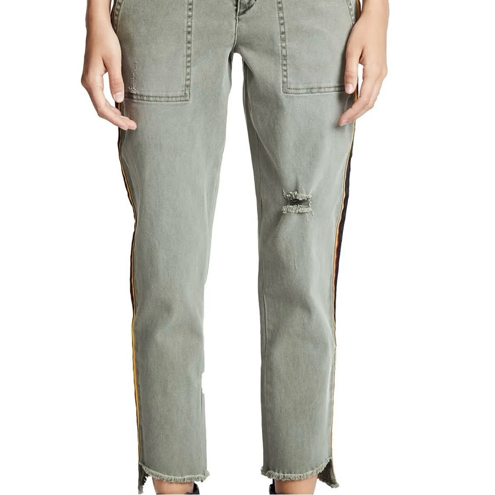Pam & Gela Olive Green Utility Pants w/Multicolor Side Stripes, Lace-Up